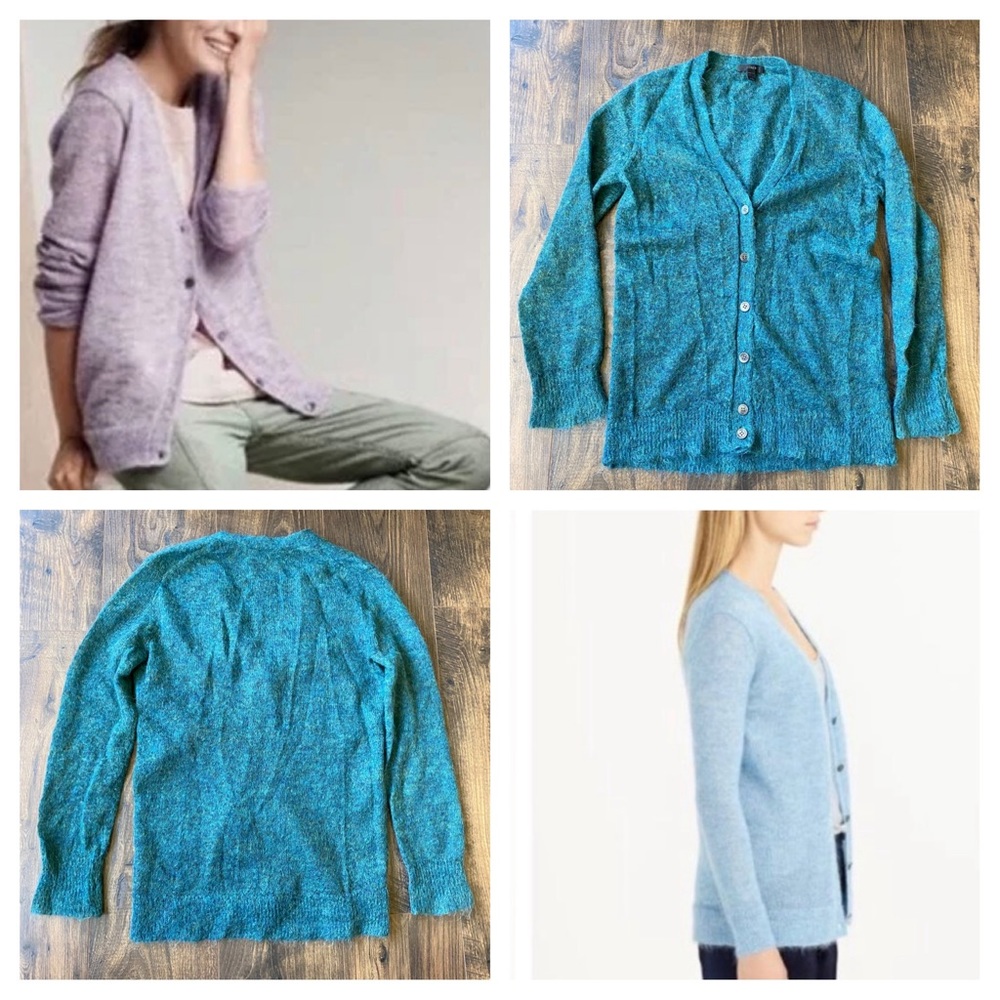 J Crew Boyfriend Cardigan Sweater Blue Green Mohair Size small B5228